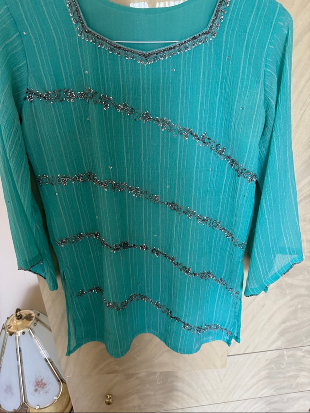 Teal Beaded Women's Blouse
